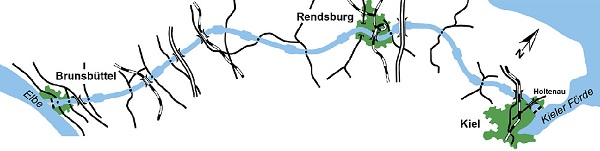Korsande vägar och järnvägar längs kielkanalen